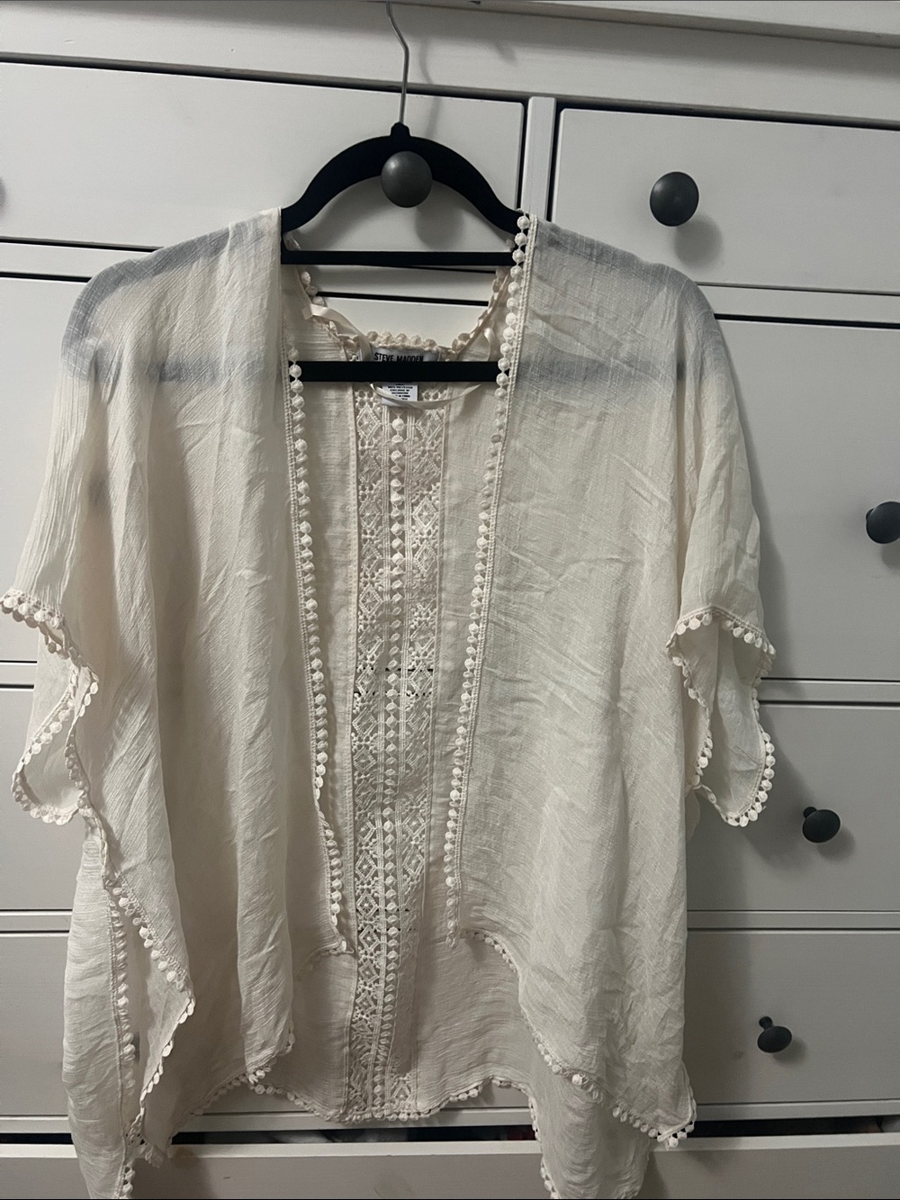 Steve Madden Cream Lace-Trim Kimono Cover-Up